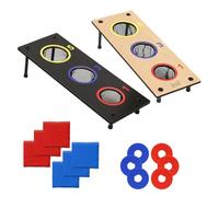 2-in-1 Wooden Bean Bag Toss and Washer Pitch Set - Reversible Game Board with 6 Bean Bags & 6 Washers for Family Fun | Portable Outdoor Throwing Game for Gatherings and Camping**