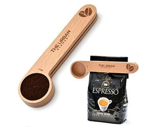 2 in 1 Wooden Coffee Scoop and Bag Clip - 1 Tablespoon Solid Beech Wood Measuring Scoop - Espresso Coffee Bags Sealer - Suitable for Ground Beans, Coffee Beans and Loose Tea - by The Urban Element