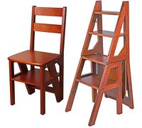 2-in-1 Wooden Folding Library Ladder Chair - Lightweight Portable 4-Step Stool Multifunctional Stepladder and Display Stand for Home Garden and Flowers