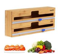 2 in 1 Wrap Dispenser with Cutter, Plastic Wrap, Aluminum Foil and Wax Paper Dispenser for Kitchen Drawer, Bamboo Roll Organizer Holder, Compatible with 12" Roll 2.2" Tall