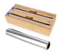 2 in 1 Wrap Dispenser with Cutter,Plastic Wrap,Aluminum Foil and Wax Paper Dispenser for Kitchen Drawer,Film Dispenser and Cutter,Kitchen Wrap Organiser Made of Bamboo Material