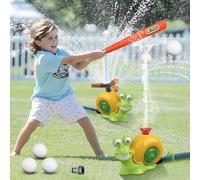 2 in 1Snail Water Sprinkler Baseball Toy Outdoor Play, Summer Water Game with 2 Sprinkler Heads, 360° Roating Spray Water Baseball