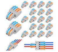 2 in 4 out Terminal Block Kit 20Pcs Lever Wire Connector for Dual Input to Four Output Splicing DIN Rail Screw Mount 28-12AWG Electrical Conductors