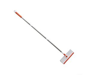 2-in- Shower Squeegee with Telescopic Handle, 50 Inch Stainless Steel Pole, Dual-Side Scrubber and Wiper for Glass Doors