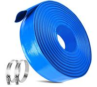 2 in x 60FT Pool Backwash Hose Heavy Duty Drain Discharge Double PVC Layflat Hose with 2 Clamps, Weatherproof Burst Resistant for Water Transfer, Sump Pump, Pool Filter, Pool Drain (18.3M, Blue)