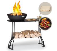 2 in1 Fire Pit Bowl BBQ 50 cm Steel Garden Table Fire Bowl Grill Firepit Black