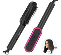 2 in1 Ionic Hair Straightener Brush, PARWIN PRO BEAUTY Hair Straightener Brush with 20s Fast Heating, Anti-Scald Design, 4 Heating Settings & LED Display, Keratin Ceramic Coating, Dual Voltage