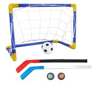 2 In1 Mini Hockey Soccer Set with Mini Goal Net, Hockey Stick, Football, and Ball Pump Soccer Goal Set for Kids Indoor Outdoor Backyard Games