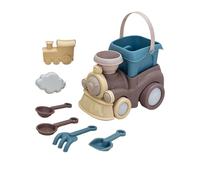 2 in1 Toy Train Beach Bucket Set with Sand Pit Tools, Beach Toys Bucket and Spade Set with Train, Rake, Mini Cloud Mould, Outdoor Summer Fun, Kids Sand Pit Toys for Boys Girls