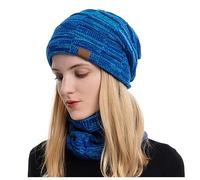 2 In1 Winter Beanie Hat Scarf Set Thermal Warm Knitted Beanie Cap Circle Neck Scarf Soft Fleece Brushed Inner Lining Elastic Circle Neck Warmer Thicken Winter Set Accessories for Sports Outdoor