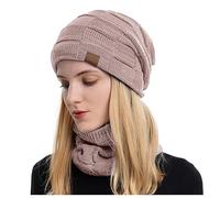 2 In1 Winter Beanie Hat Scarf Set Thermal Warm Knitted Beanie Cap Circle Neck Scarf Soft Fleece Brushed Inner Lining Elastic Circle Neck Warmer Thicken Winter Set Accessories for Sports Outdoor