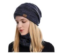 2 In1 Winter Beanie Hat Scarf Set Thermal Warm Knitted Beanie Cap Circle Neck Scarf Soft Fleece Brushed Inner Lining Elastic Circle Neck Warmer Thicken Winter Set Accessories for Sports Outdoor