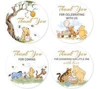 2 Inch 80pcs Cute Winnie Baby Shower Thank You for Celebrating with us Stickers, Classic Pooh Thank You for Coming Stickers