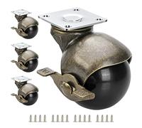2 inch Ball Caster Wheel Set of 4,Vintage Furniture Caster with Brake,Ball Wheels for Cabinet Table Dresser Ottoman DIY Project Swivel Antique Brass Plate Castor Heavy Duty (Mounting Height 2-1/2’’)