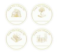 2 inch Book Name Design Stickers Kraft from The Library of Stickers Gold Foil Handwritten Book Lovers Labels BookPlates for School Supplies Classroom Creation Name (150 Pcs Round hot Stamping)