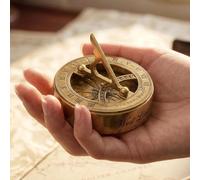 2 Inch Brass Pocket Compass with Sundial - Vintage Nautical Navigation Compass, Antique Maritime Collectible, Desktop Decor & Gift for Travelers