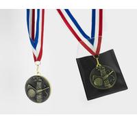 2 inch Gold Finish Metal Golf Medal, Red White & Blue Ribbon, Gift Pouch, Golfer Award Trophy, Tournaments, Competitions, Golf Corporate Days, Club Championship, Longest Drive Nearest the Pin, Winners