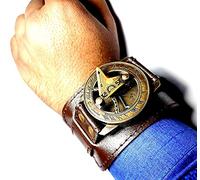 2 Inch Handmade Brass Compass Sundial Wrist Watch - Antique Style Steampunk Wrist Brass Compass Sundial Watch with Leather Strap Sundial Gift