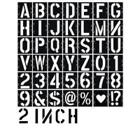 2 Inch Letter Stencils 42 Pcs ReusableTemplates Symbol Numbers Interlocking Stencil Kit Plastic Number Stencils for Wood,Wall,Paper,Fabric,Glass,Signage,DIY Art Projects