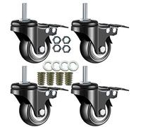 2 Inch Stem Casters, DICASAL Double Brakes Black PU Imperial Inch 5/16-18x1 Inch Screw Thread 360° Swivel Caster Wheels for Furture Carts DIY Stands Pack of 4