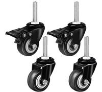 2 Inch Swivel Caster Wheels Set of 4 Noise Free PU 300lbs Load Capacity M12 Threaded Stem (2 Swivel + 2 with Brake) for Furniture & Workbench Mobility