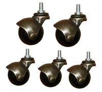 2 Inch Swivel Castors, 360 Degree Ball Casters, 5 Pack Antique Gold Furniture with Brakes, for, Chairs, Sofas, Load Capacity 30kg per caster(M10)