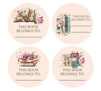 2-Inch Vintage Pink Stickers - Self-Adhesive Bookplate Labels with Retro Patterns for Personal Libraries and Classroom Use - 4 Designs, 200 Pieces