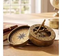 2 inches Solid Brass Vintage Sundial Compass with Lid - Antique Nautical Desk Ornament & Pocket Compass - Maritime Decorative Gift for Men, Sailors & History Enthusiasts