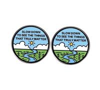 2 Inspirational Optimism Pins,Slow down to see the things that truly matter Alloy Badge, Cartoon Landscape Design Unisex Backpack, Jacket, Hat Accessory
