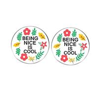 2 Inspirational Pins,Being nice is cool Alloy Badge,Cartoon Flower Leaf Design,Unisex Backpack Jacket Hat Accessory