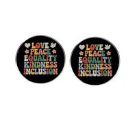 2 Inspiring Round Button Pins, Love Peace Equality Kindness Inclusion Lapel Pins, Motivational Metal Alloy Badges