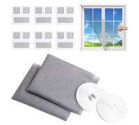 2 Invisible Fly Screens for Windows, Window Screen Mosquito Netting Fiberglass, 130x150CM Grey Adjustable Window Fly Screen with 6 Repair Subsidies and 2 Rolls Tapes Keep Out Bugs/Flies