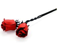 2 Iron Roses With Red Buds Intertwined Together Forever - 6th Anniversary Handcrafted Flowers Gift For Her With Deep Message Novecrafto Red One Size