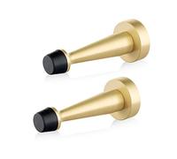 2-k Solid Brass Door Stop, Decorative Door Stopper Wall Protector, Heavy Duty Door Stop with Rubber Bumper Tip for Wall Door Protection Sound Dampening, Brushed Brass
