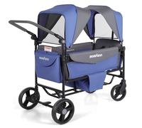 2 Kids Stroller with Canopy, All-Terrain Folding Wagon with Adjustable Push/Pull Handle, Parent Organizer, 5-Point Harness, Great for Travel and Outdoor Adventures