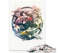 2 Koi Fish Red And Gold Puzzle 500 Pieces Jigsaws Wooden Puzzle for Adults And Teenager Puzzles for Adults 500pcs (52x38cm)