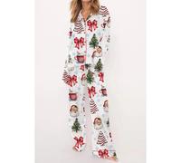 (2, L) Combhasaki Women's 2 Piece Loungewear Pajamas Set Long Sleeve Christmas Elements Print Shirt Tops Elastic Waist Pants Sleepwear