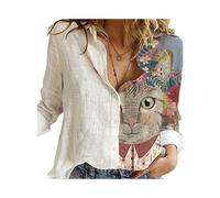 (2, L) Women Spring And Autumn Long Sleeve Polo Neck Fashion Print Loose Relaxed Comfortable Slim Elegant Commuter Popular Tops