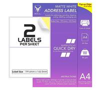 2 Labels Per A4 Sheet, 50 Sheets 100 Sticky Label, Printable Sticker Paper, iSOUL Matte Self Adhesive Address Mailing, Shipping, Postage, Laser & Inkjet Printer Compatible [Quickdry]
