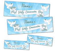 2 Large & 2 Small | Personalised First Holy Communion Banners | Communion Decoration for Boy | Holy Communion Hanging Decorations | Communion Bunting | Communion Party Decorations | Boy Blue