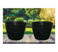 Set Of 2 Large Black Barrel Planter Round Plastic Plant Pot 50cm Decorative Patio Garden Flower Tub