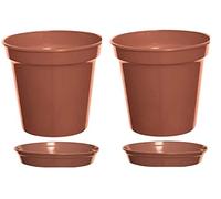 2 Large Plastic Plant Pot & Saucer 25cm 10Inch Vegetable Cultivation Terracotta