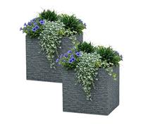 2 Large Square Brick Effect Planter Ash Grey Slate Plastic 38cm
