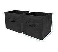 2 Large Square Canvas Cube Storage Box | Foldable | Collapsible Fabric Cubes | Fold Flat When Not In Use | Perfect For Clothes, Towels And Shoes | Measures: 28 x 27 x 27cm Black