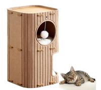 2 Layer Cat House Beds for Indoor Cats with Scratch Pad, Large Semi-Enclosed Cat Bed Igloo for Multi-Pet Kitten and Little Dogs red