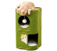 2 Layer Cat House Beds for Indoor Cats with Scratch Pad, Large Semi-Enclosed Cat Bed Igloo for Multi-Pet Kitten and Little Dogs green