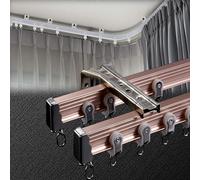 2-Layer Curtain Track Flexible Ceiling Rod Set with Accessories Aluminum Curtain Rail for Flat & Curved Bay Windows - Rose Gold 1.7m