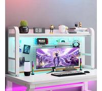 2 Layer Desktop Bookshelf, Desk Shelf, Pegboard Wall Organizer, Multifunctional Freestanding Storage Rack Display Shelf, Desk Organizer, Privacy Panel For Gaming Desk An(Size:115cm/45in,Color:Bianco)