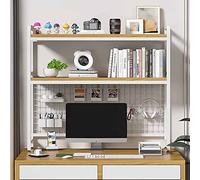 2 Layer Desktop Bookshelf Storage Organizer - Office Desk Bookshelf, Wood Metal Multifunctional Freestanding Storage Rack, For Office/Dormitory/Home Decor Kitchen Display Shelf Book Rack (