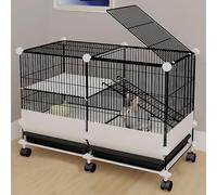 2-Layer Encryption Mesh Rabbit Cage, Indoor Rabbit Hutch, with Trays and Urine Guard